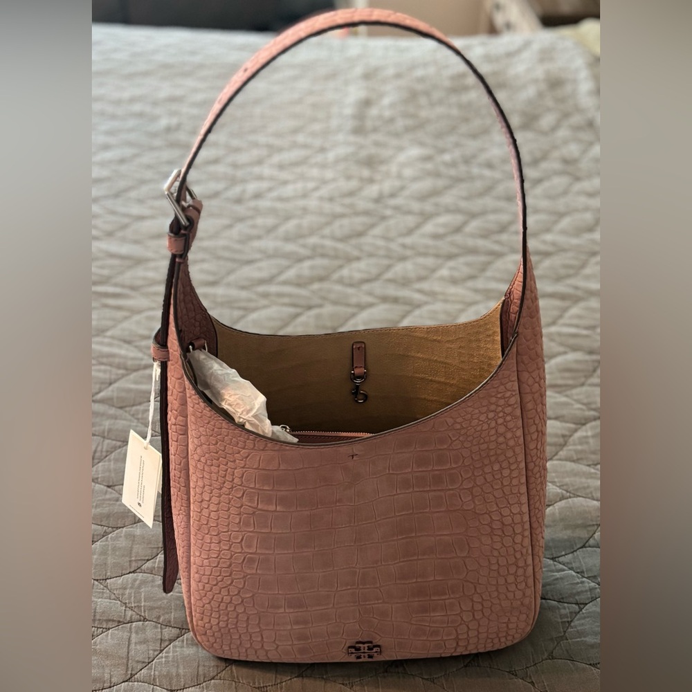 NEW Tory Burch Thea Embossed Suede Slouchy Shoulder Bag - Soft Mauve - Picture 3 of 9
